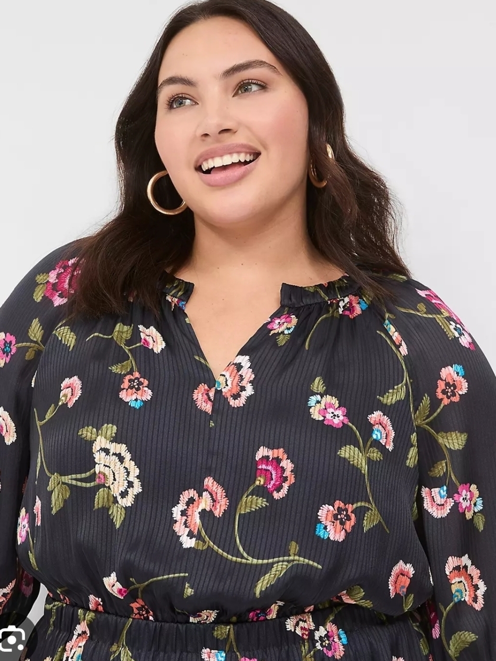 Lane Bryant Black Floral Tiered Midi Dress - Picture 2 of 6